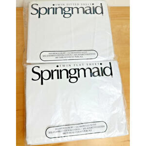 NOS Springmaid Twin Flat & Fitted Sheet Set, White, PERCALE, No Iron Luxury VTG